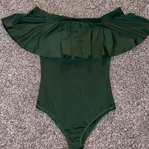 Olive Flounce Top Bodysuit